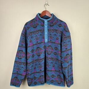 EDDIE BAUER Vintage 90s Navajo Cozy Fleece Sweatshirt Multicolor Blue Men Size M